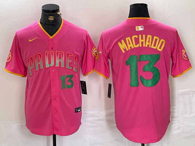 Men%27s San Diego Padres #13 Manny Machado Pink Cool Base Stitched Baseball Jerseys